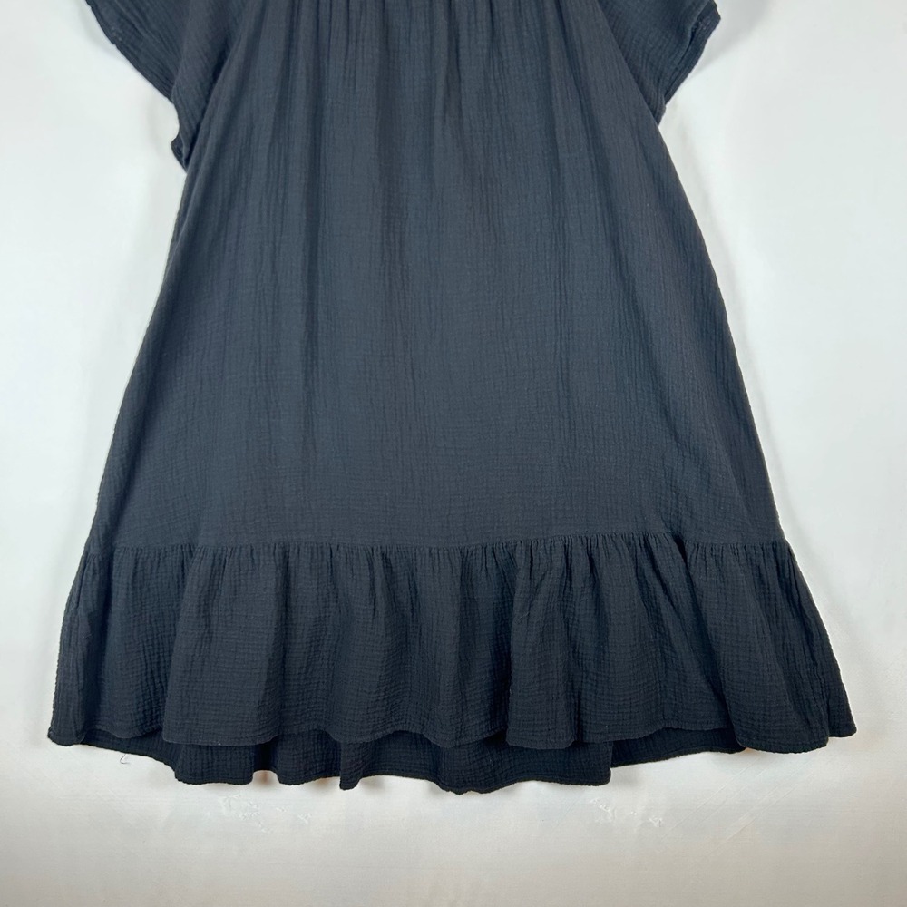 Rails Everdeen Black Cotton Gauze Mini Dress Square Neck Flutter Sleeve L - Picture 13 of 13